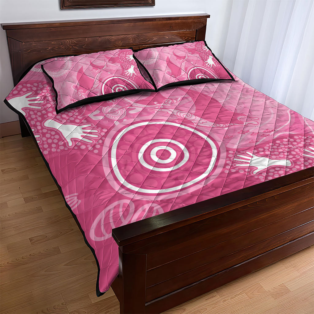 Australia Breast Cancer Support Quilt Bed Set Pink Ribbon Manta Ray Aboriginal Art