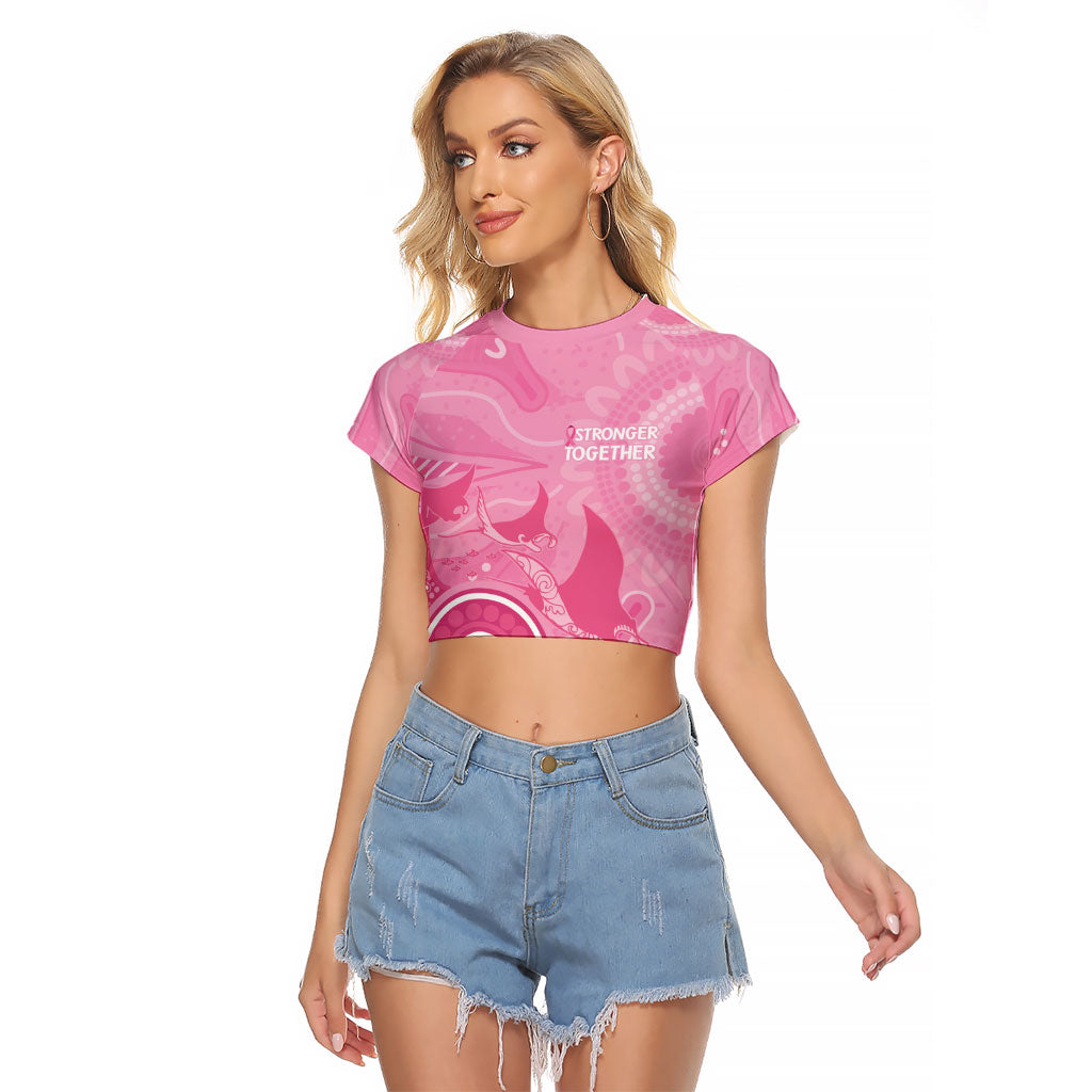 Australia Breast Cancer Support Raglan Cropped T Shirt Pink Ribbon Manta Ray Aboriginal Art
