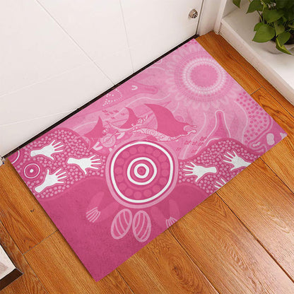 Australia Breast Cancer Support Rubber Doormat Pink Ribbon Manta Ray Aboriginal Art