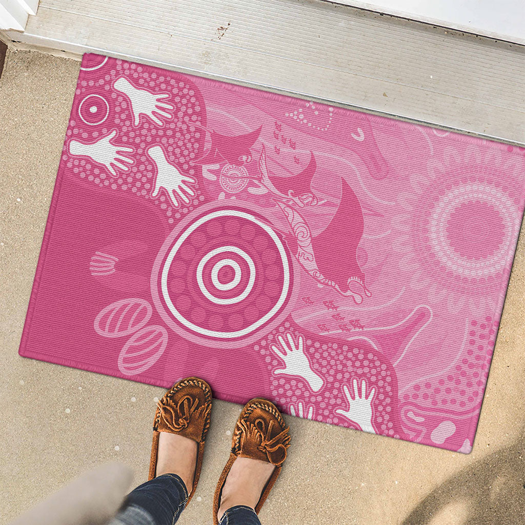 Australia Breast Cancer Support Rubber Doormat Pink Ribbon Manta Ray Aboriginal Art