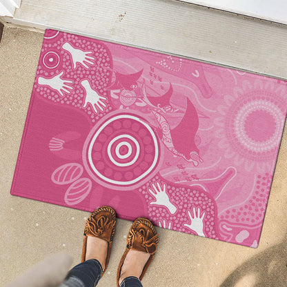 Australia Breast Cancer Support Rubber Doormat Pink Ribbon Manta Ray Aboriginal Art