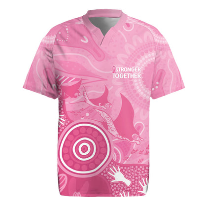 Australia Breast Cancer Support Rugby Jersey Pink Ribbon Manta Ray Aboriginal Art