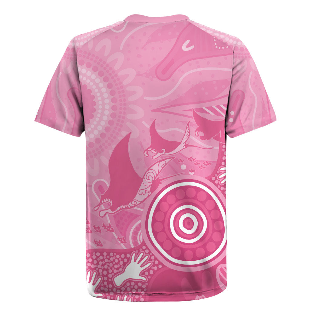 Australia Breast Cancer Support Rugby Jersey Pink Ribbon Manta Ray Aboriginal Art