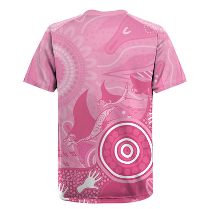 Australia Breast Cancer Support Rugby Jersey Pink Ribbon Manta Ray Aboriginal Art