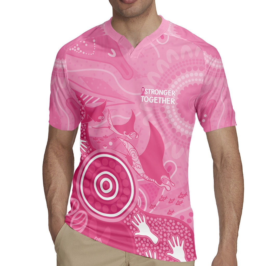 Australia Breast Cancer Support Rugby Jersey Pink Ribbon Manta Ray Aboriginal Art
