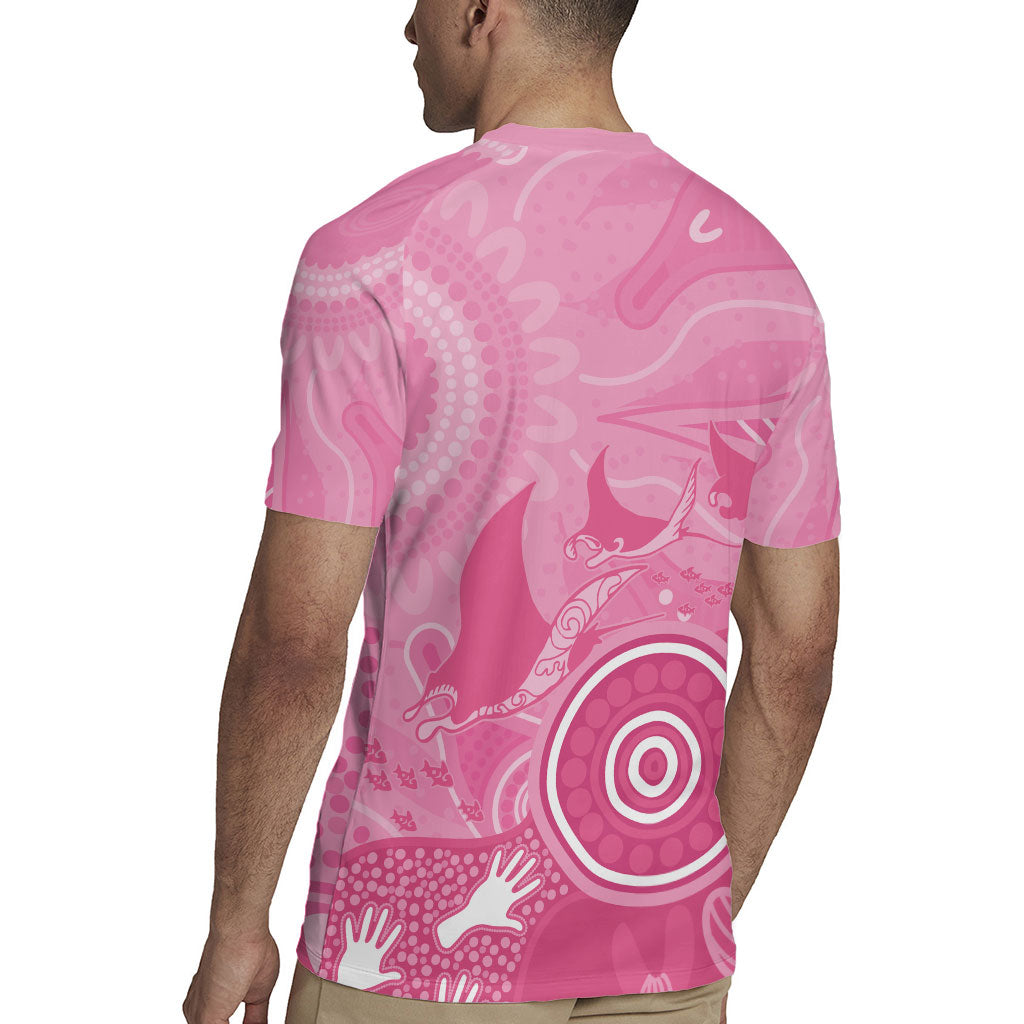 Australia Breast Cancer Support Rugby Jersey Pink Ribbon Manta Ray Aboriginal Art