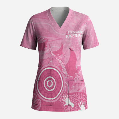 Australia Breast Cancer Support Scrub Top Pink Ribbon Manta Ray Aboriginal Art