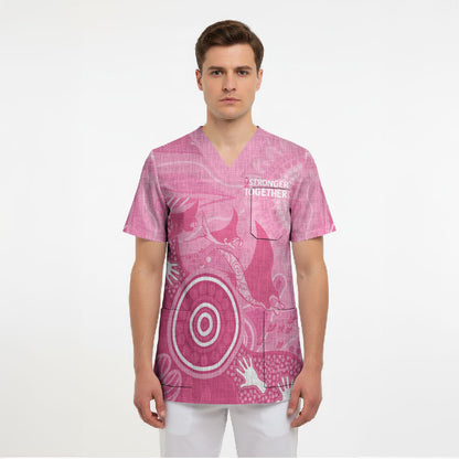 Australia Breast Cancer Support Scrub Top Pink Ribbon Manta Ray Aboriginal Art