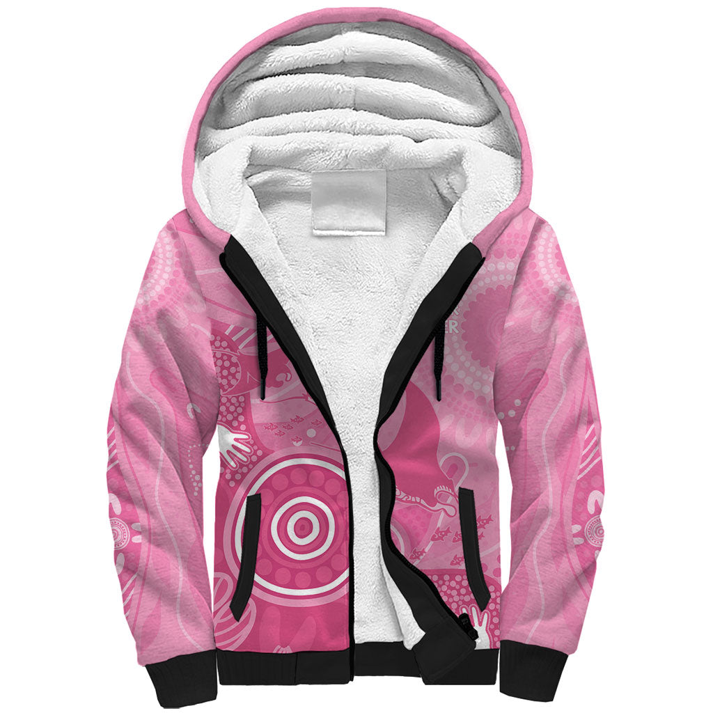 Australia Breast Cancer Support Sherpa Hoodie Pink Ribbon Manta Ray Aboriginal Art