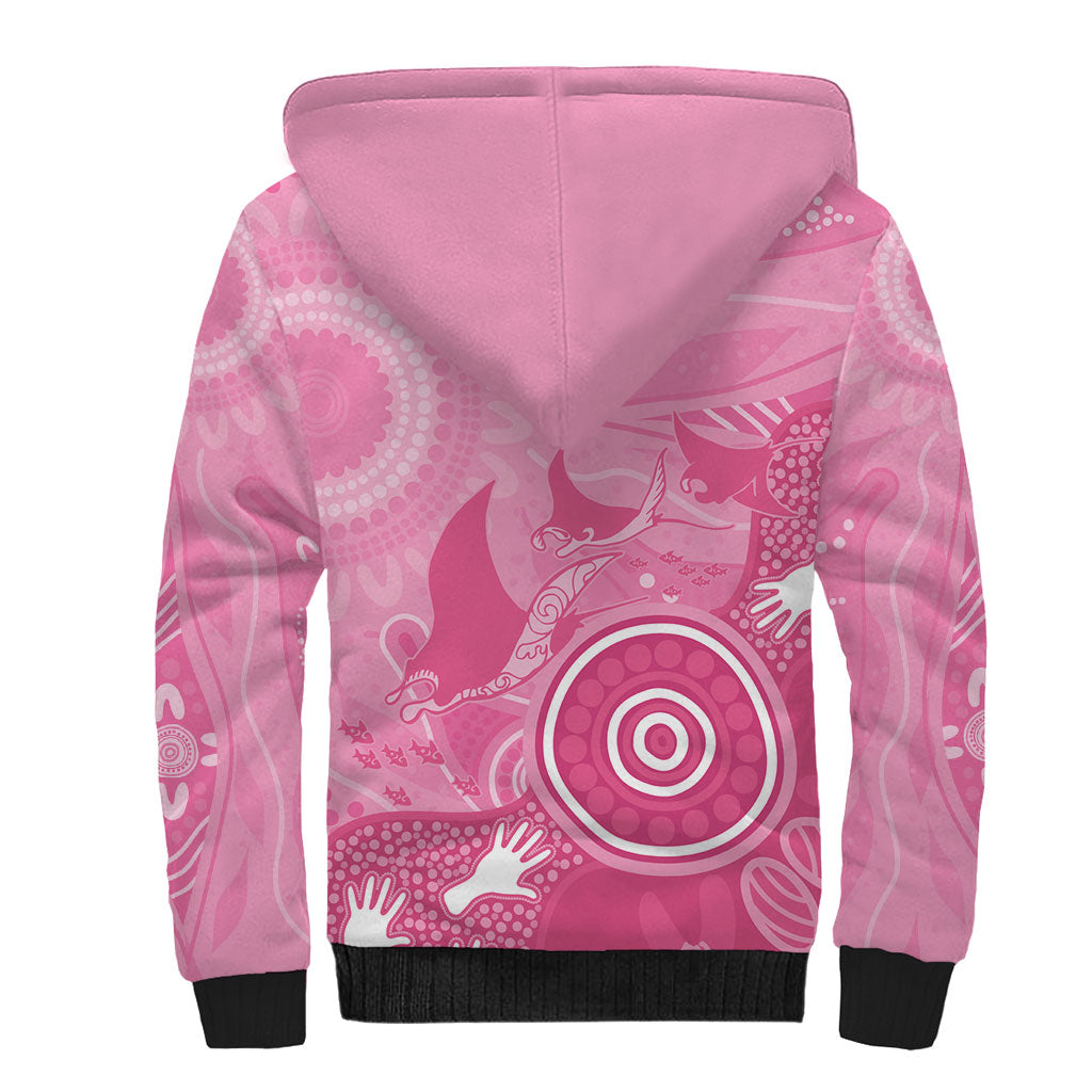 Australia Breast Cancer Support Sherpa Hoodie Pink Ribbon Manta Ray Aboriginal Art