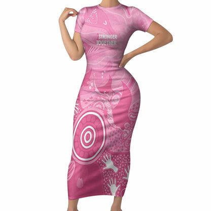 Australia Breast Cancer Support Short Sleeve Bodycon Dress Pink Ribbon Manta Ray Aboriginal Art