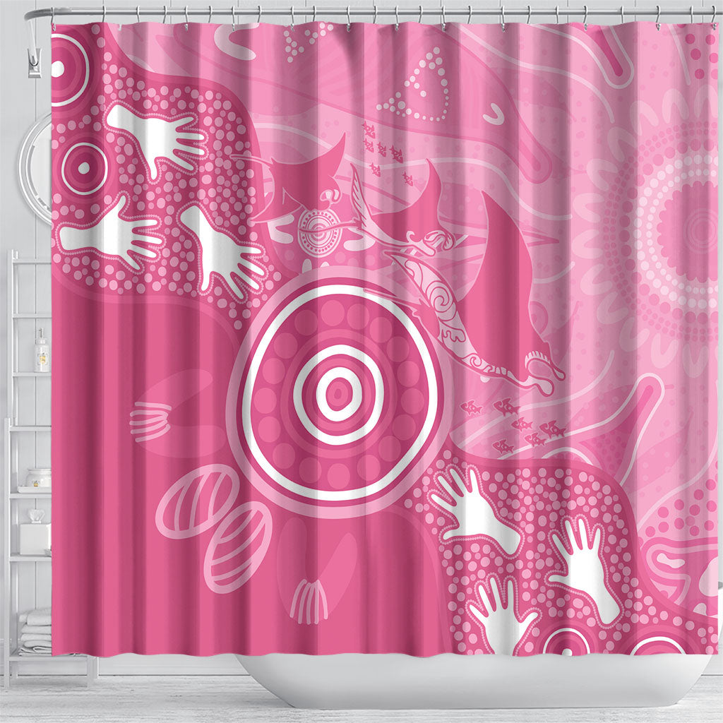 Australia Breast Cancer Support Shower Curtain Pink Ribbon Manta Ray Aboriginal Art