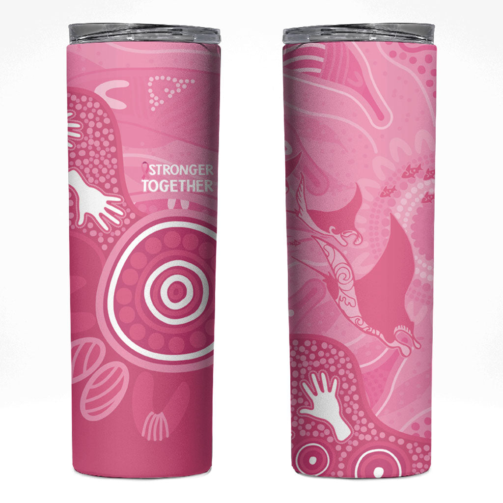 Australia Breast Cancer Support Skinny Tumbler Pink Ribbon Manta Ray Aboriginal Art