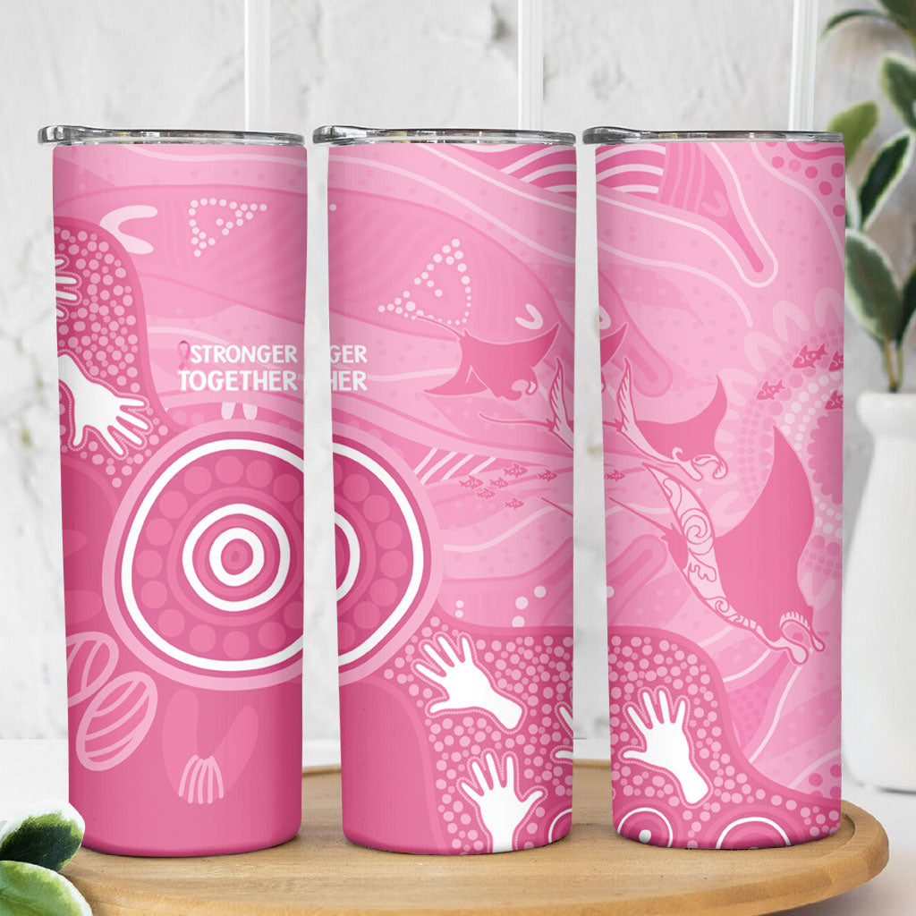 Australia Breast Cancer Support Skinny Tumbler Pink Ribbon Manta Ray Aboriginal Art