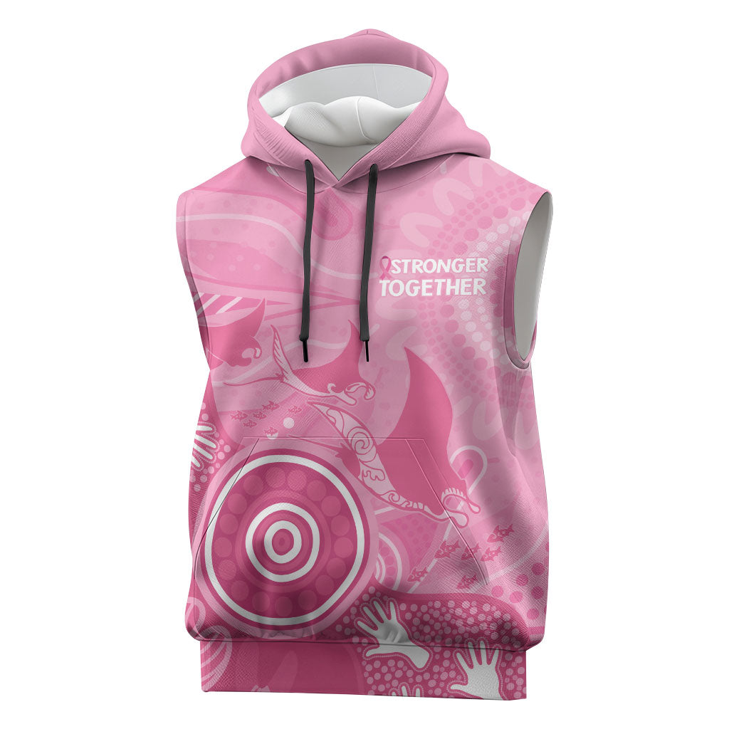 Australia Breast Cancer Support Sleeveless Hoodie Pink Ribbon Manta Ray Aboriginal Art