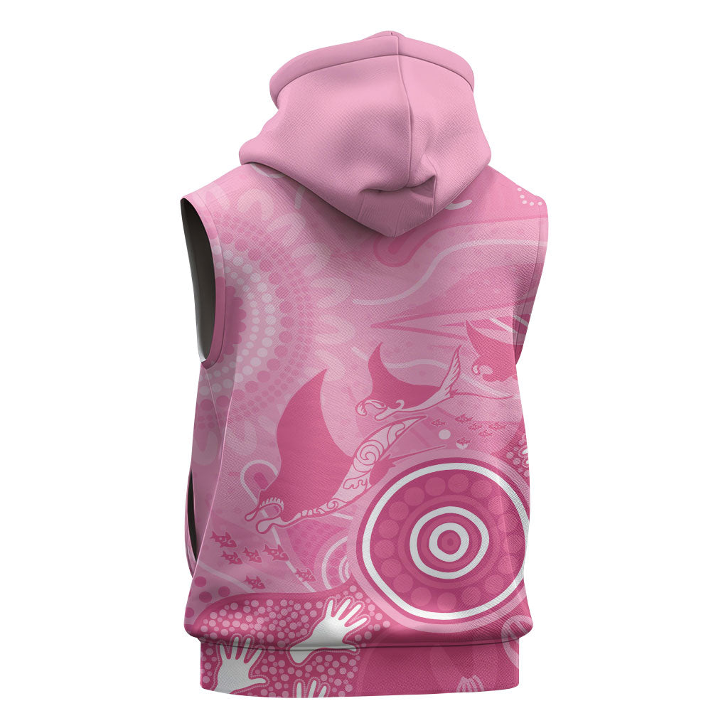 Australia Breast Cancer Support Sleeveless Hoodie Pink Ribbon Manta Ray Aboriginal Art