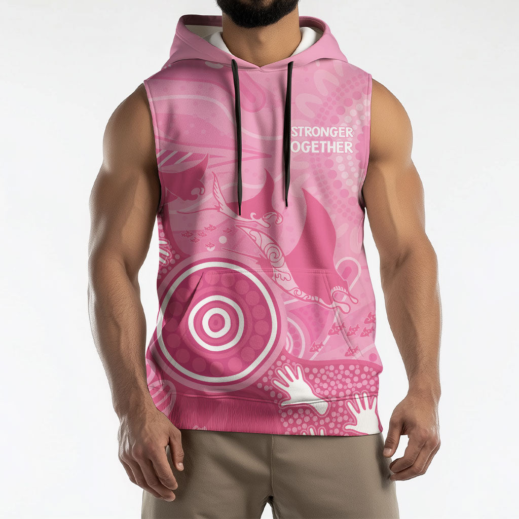 Australia Breast Cancer Support Sleeveless Hoodie Pink Ribbon Manta Ray Aboriginal Art