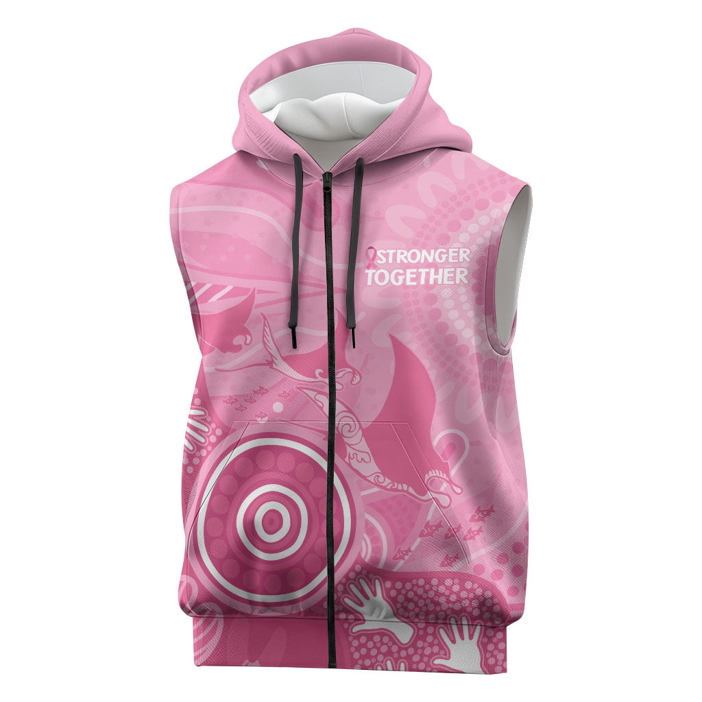 Australia Breast Cancer Support Sleeveless Zip Hoodie Pink Ribbon Manta Ray Aboriginal Art