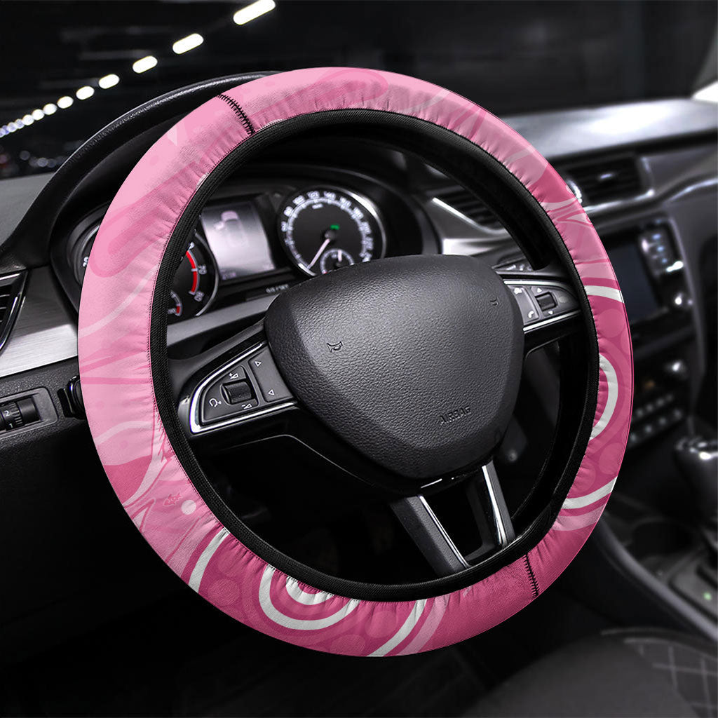 Australia Breast Cancer Support Steering Wheel Cover Pink Ribbon Manta Ray Aboriginal Art