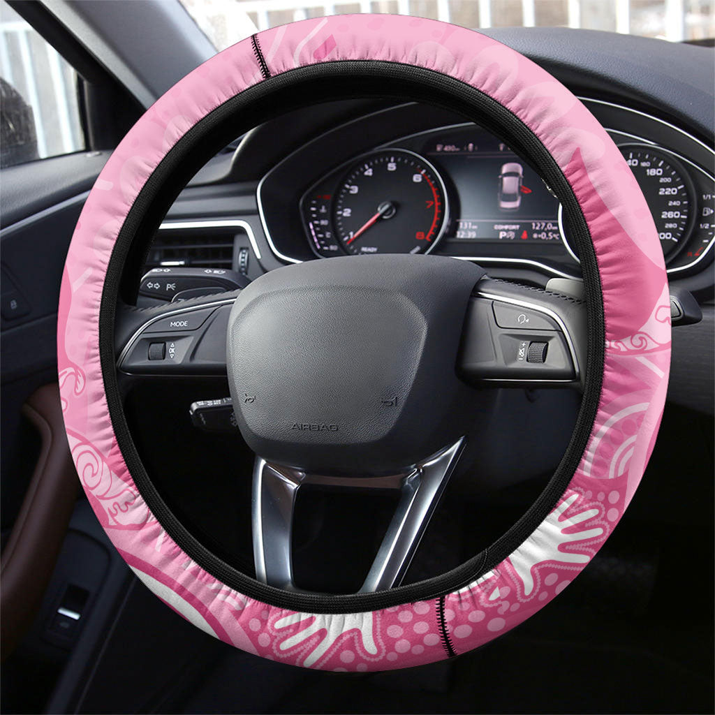 Australia Breast Cancer Support Steering Wheel Cover Pink Ribbon Manta Ray Aboriginal Art