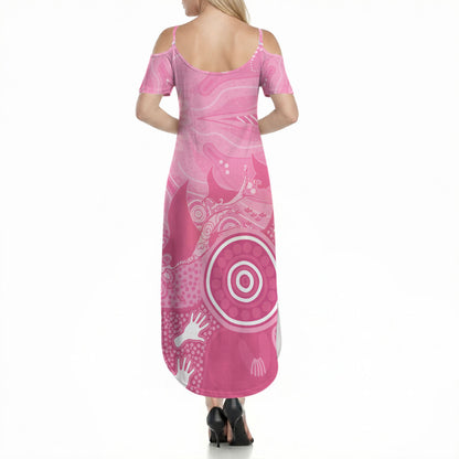 Australia Breast Cancer Support Summer Maxi Dress Pink Ribbon Manta Ray Aboriginal Art