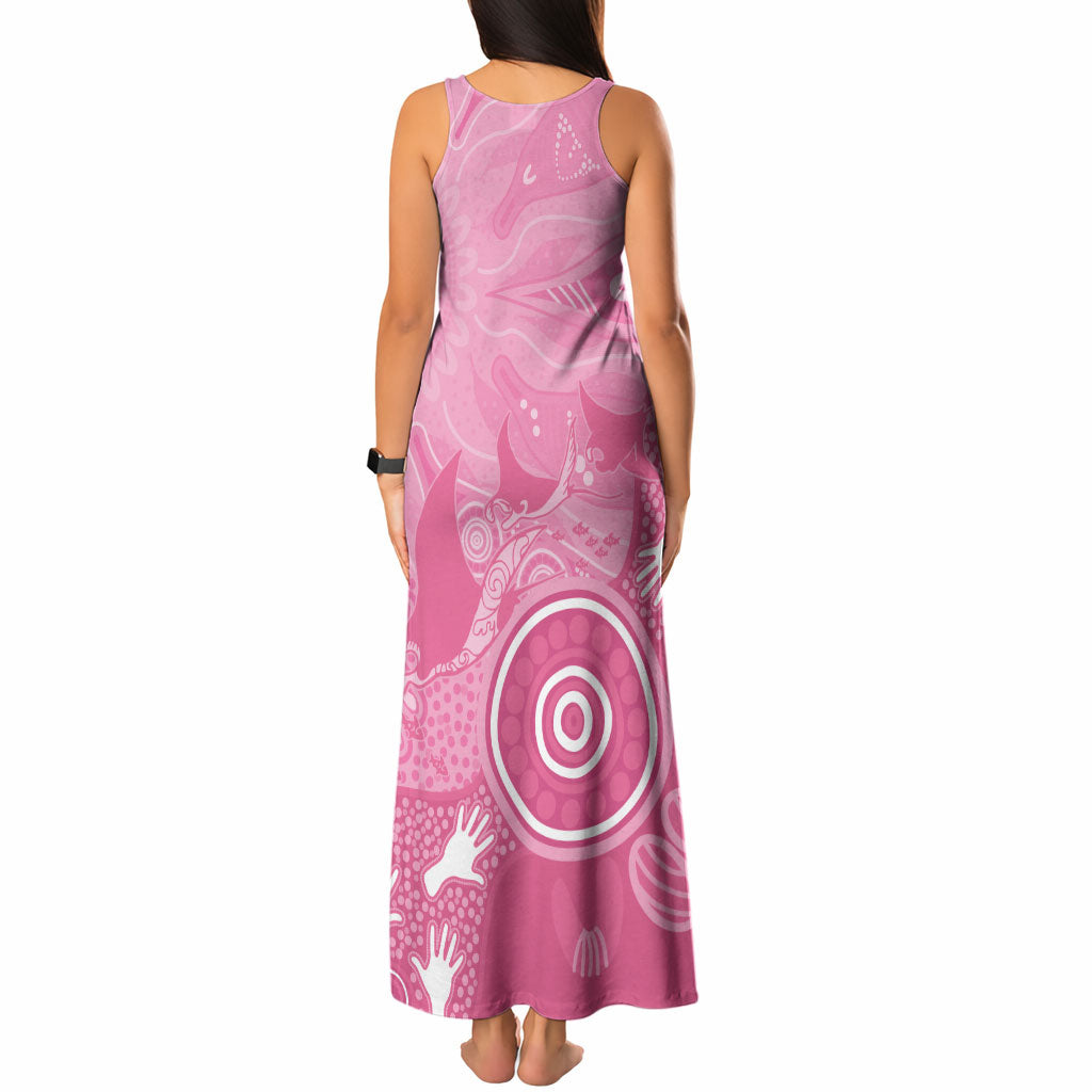 Australia Breast Cancer Support Tank Maxi Dress Pink Ribbon Manta Ray Aboriginal Art