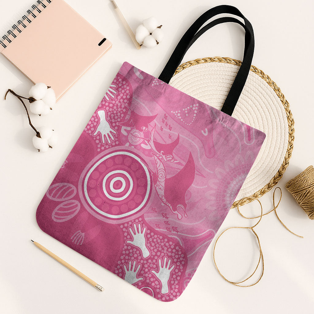 Australia Breast Cancer Support Tote Bag Pink Ribbon Manta Ray Aboriginal Art