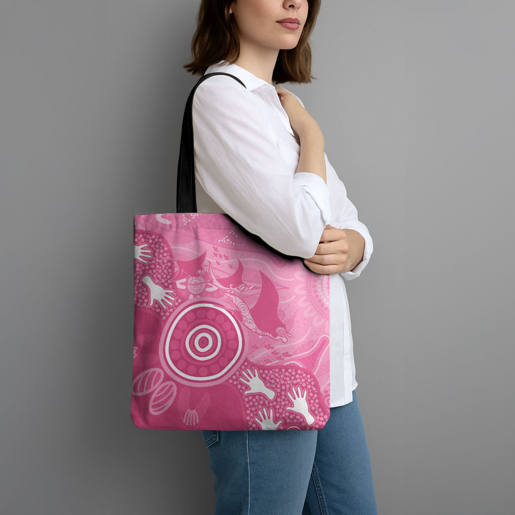 Australia Breast Cancer Support Tote Bag Pink Ribbon Manta Ray Aboriginal Art