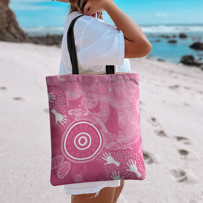 Australia Breast Cancer Support Tote Bag Pink Ribbon Manta Ray Aboriginal Art