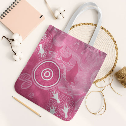 Australia Breast Cancer Support Tote Bag Pink Ribbon Manta Ray Aboriginal Art