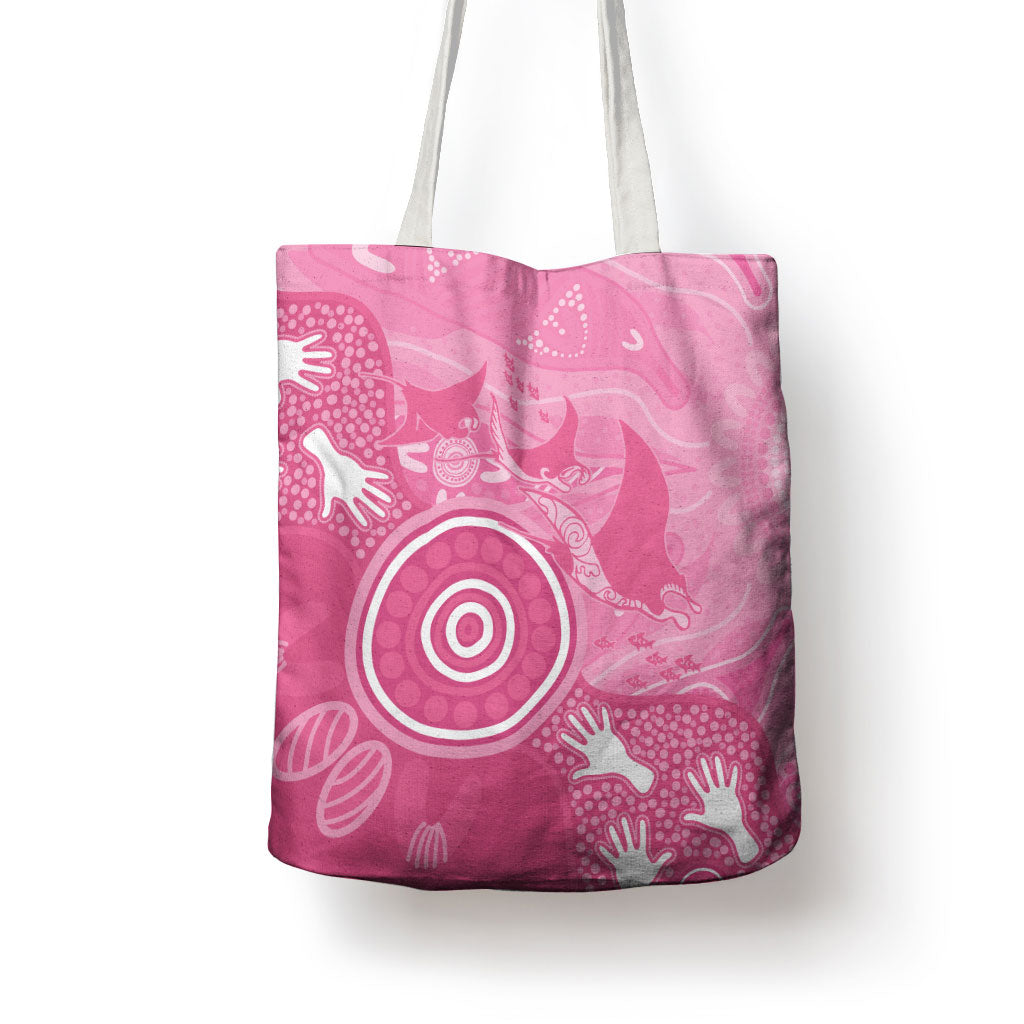 Australia Breast Cancer Support Tote Bag Pink Ribbon Manta Ray Aboriginal Art