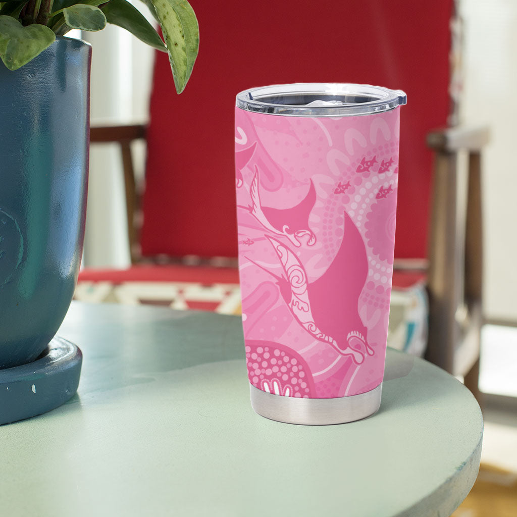 Australia Breast Cancer Support Tumbler Cup Pink Ribbon Manta Ray Aboriginal Art
