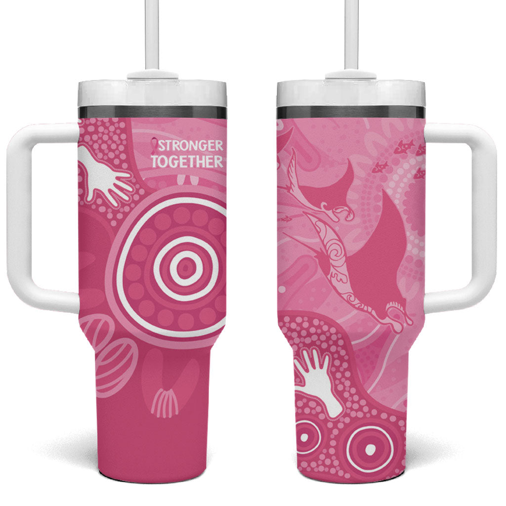 Australia Breast Cancer Support Tumbler With Handle Pink Ribbon Manta Ray Aboriginal Art