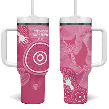 Australia Breast Cancer Support Tumbler With Handle Pink Ribbon Manta Ray Aboriginal Art