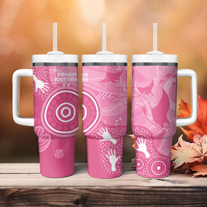 Australia Breast Cancer Support Tumbler With Handle Pink Ribbon Manta Ray Aboriginal Art