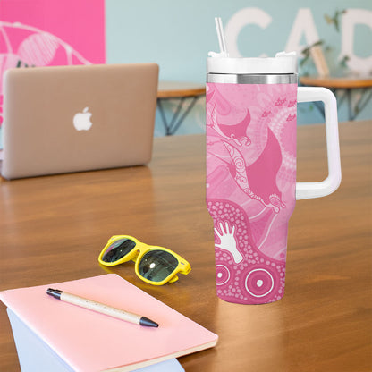 Australia Breast Cancer Support Tumbler With Handle Pink Ribbon Manta Ray Aboriginal Art