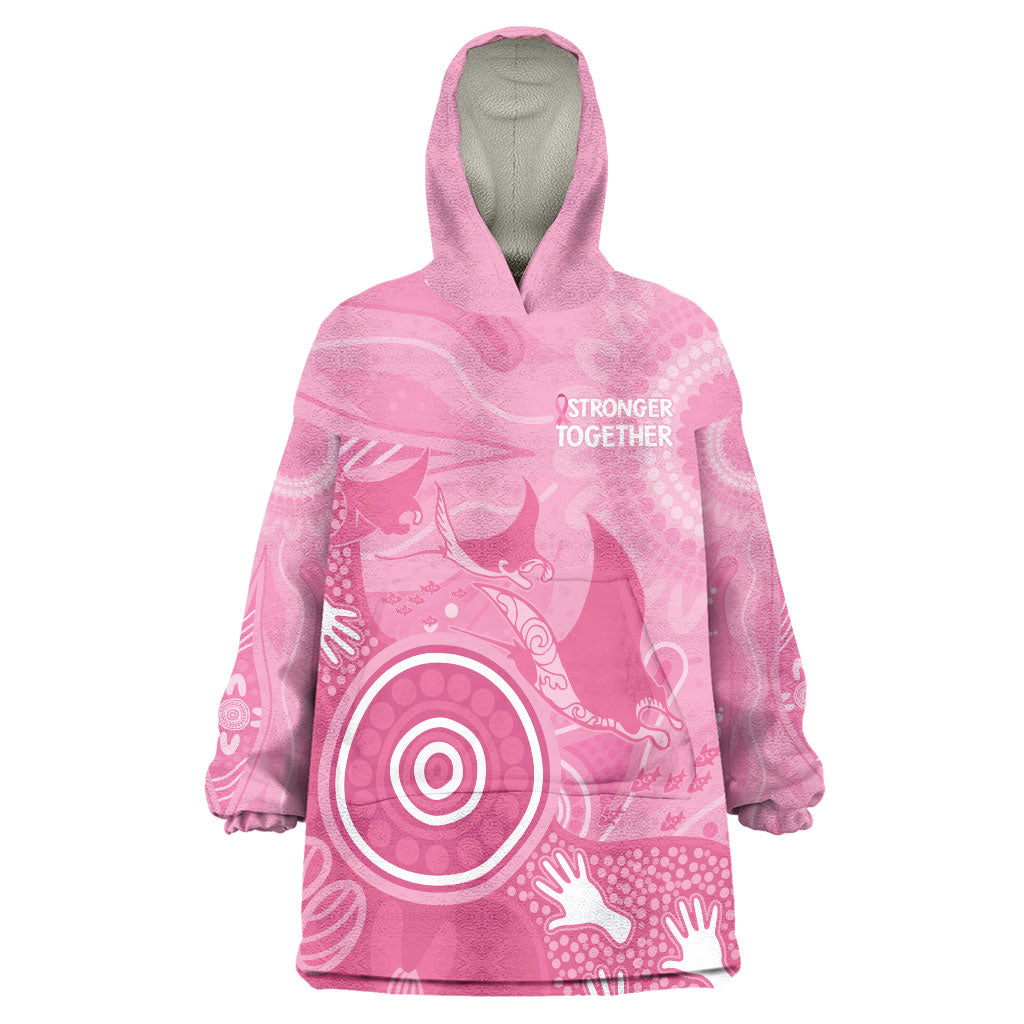 Australia Breast Cancer Support Wearable Blanket Hoodie Pink Ribbon Manta Ray Aboriginal Art