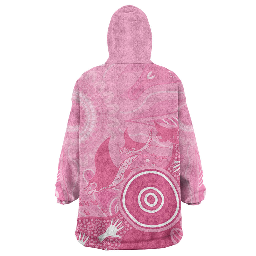 Australia Breast Cancer Support Wearable Blanket Hoodie Pink Ribbon Manta Ray Aboriginal Art
