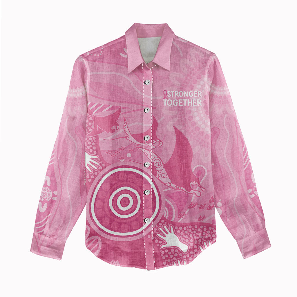 Australia Breast Cancer Support Women Casual Shirt Pink Ribbon Manta Ray Aboriginal Art