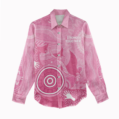 Australia Breast Cancer Support Women Casual Shirt Pink Ribbon Manta Ray Aboriginal Art
