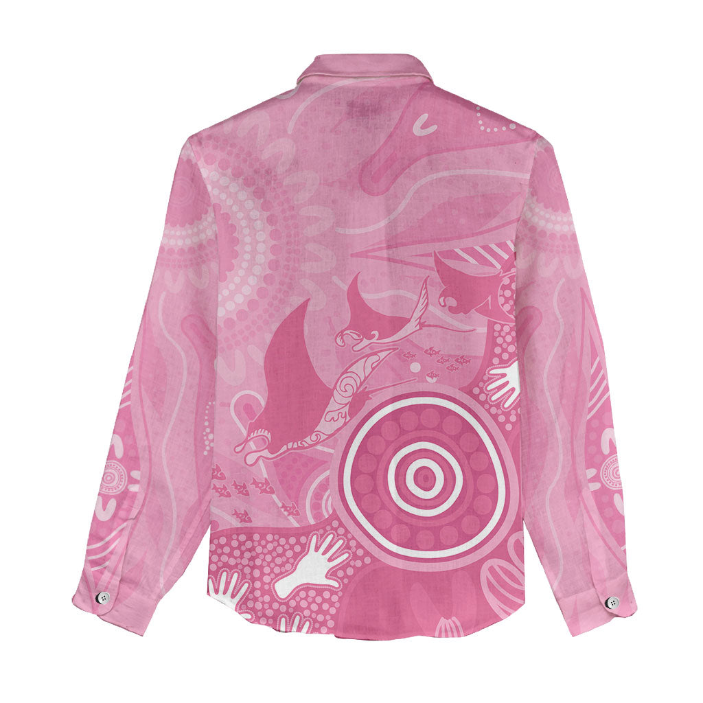 Australia Breast Cancer Support Women Casual Shirt Pink Ribbon Manta Ray Aboriginal Art