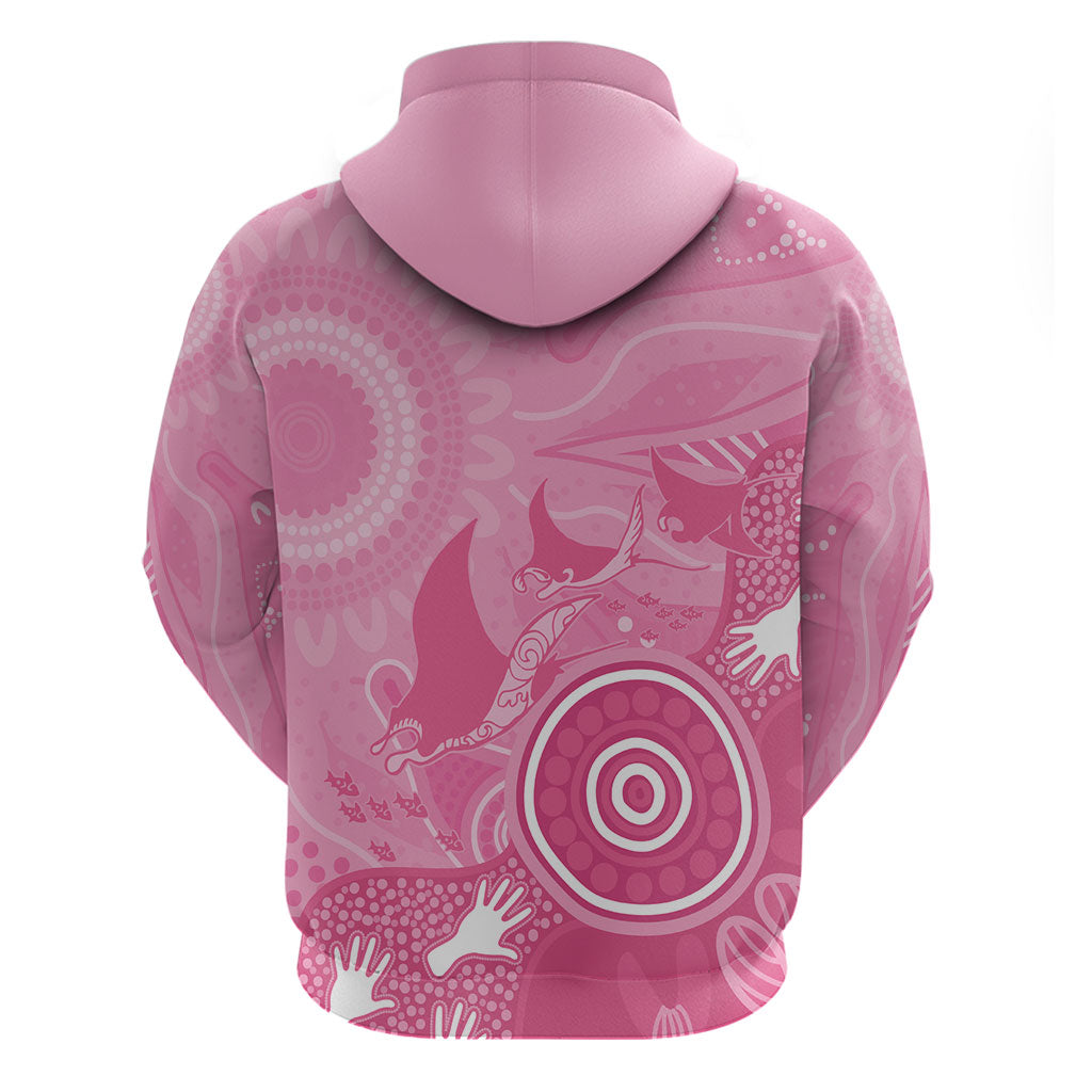Australia Breast Cancer Support Zip Hoodie Pink Ribbon Manta Ray Aboriginal Art