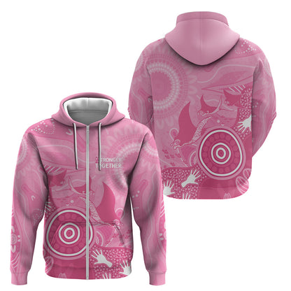 Australia Breast Cancer Support Zip Hoodie Pink Ribbon Manta Ray Aboriginal Art