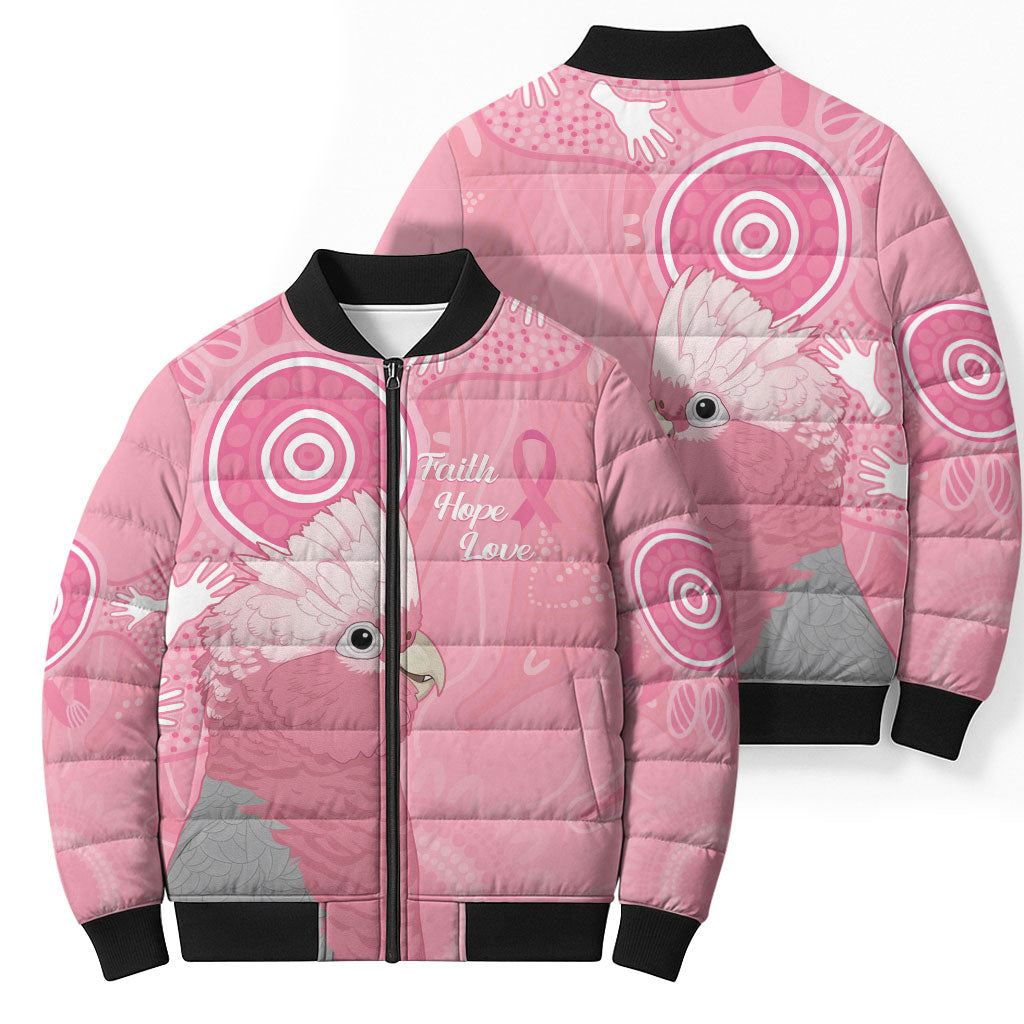 Australia Breast Cancer Support Bomber Puffer Jacket Galah Faith Hope Love Pink Month