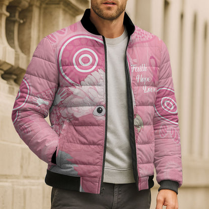 Australia Breast Cancer Support Bomber Puffer Jacket Galah Faith Hope Love Pink Month