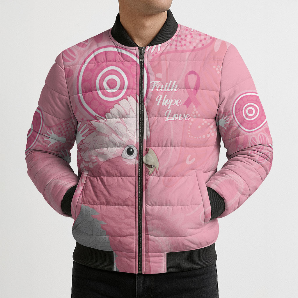 Australia Breast Cancer Support Bomber Puffer Jacket Galah Faith Hope Love Pink Month