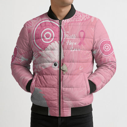 Australia Breast Cancer Support Bomber Puffer Jacket Galah Faith Hope Love Pink Month