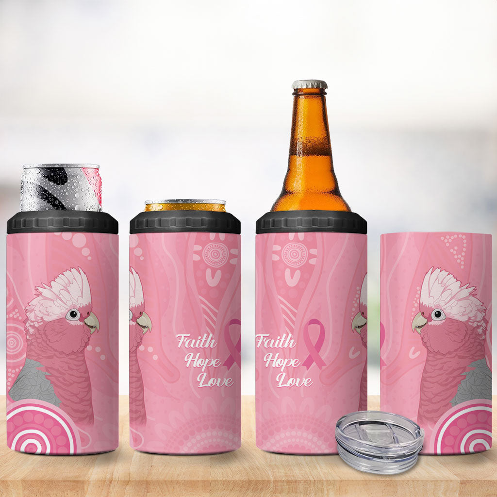 Australia Breast Cancer Support 4 in 1 Can Cooler Tumbler Galah Faith Hope Love Pink Month