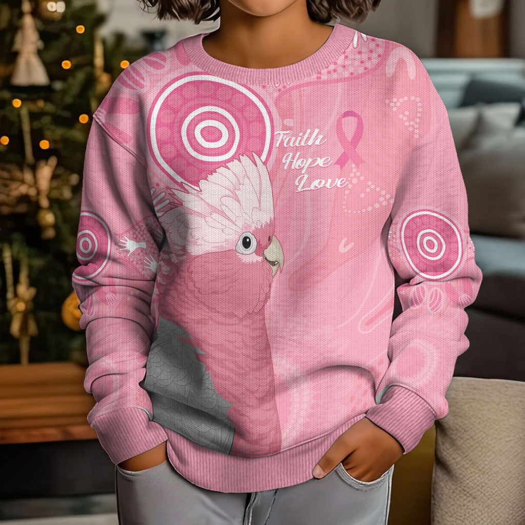 Australia Breast Cancer Support Kid Ugly Christmas Sweater Galah Faith Hope Love Pink Month