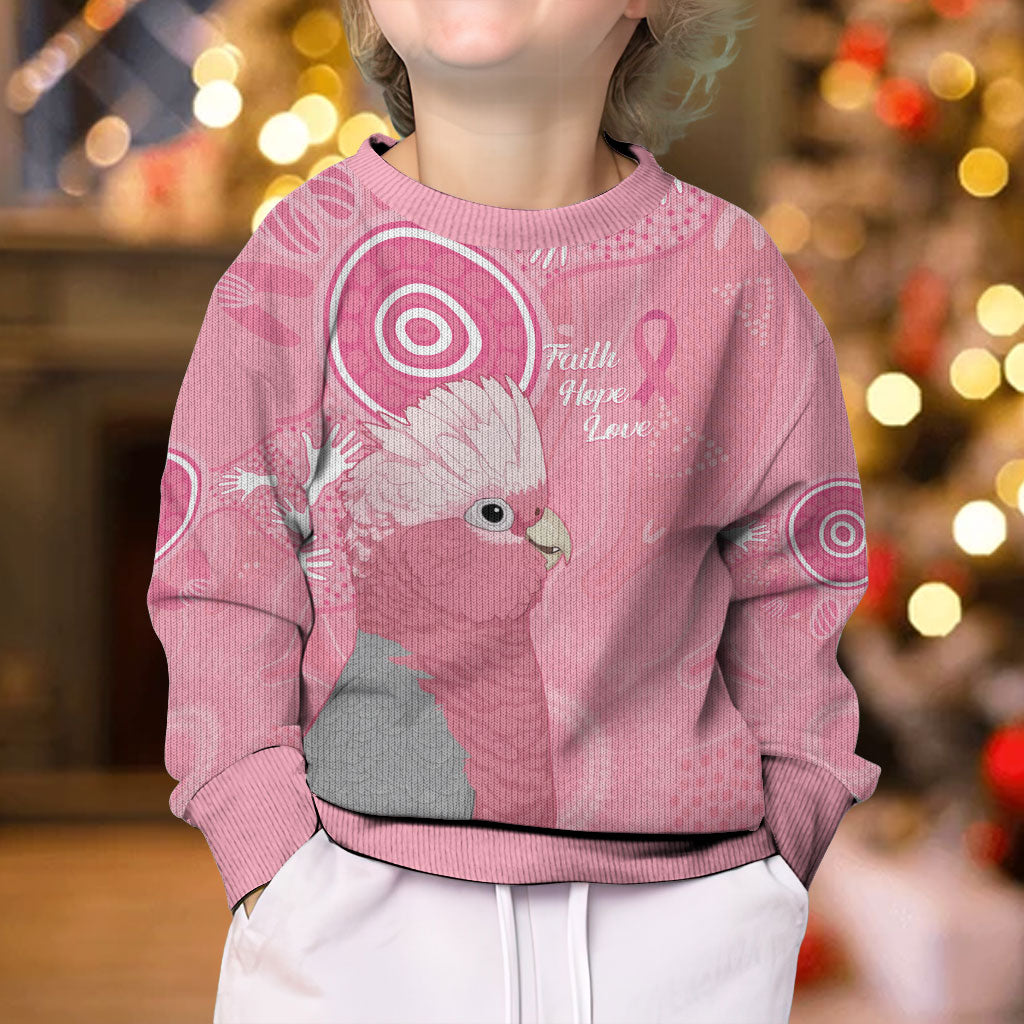 Australia Breast Cancer Support Kid Ugly Christmas Sweater Galah Faith Hope Love Pink Month